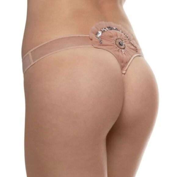NWOT La Perla Nude Black Label Java Dancer Embellished Thong, Size 3 (approx. M) - Picture 1 of 4